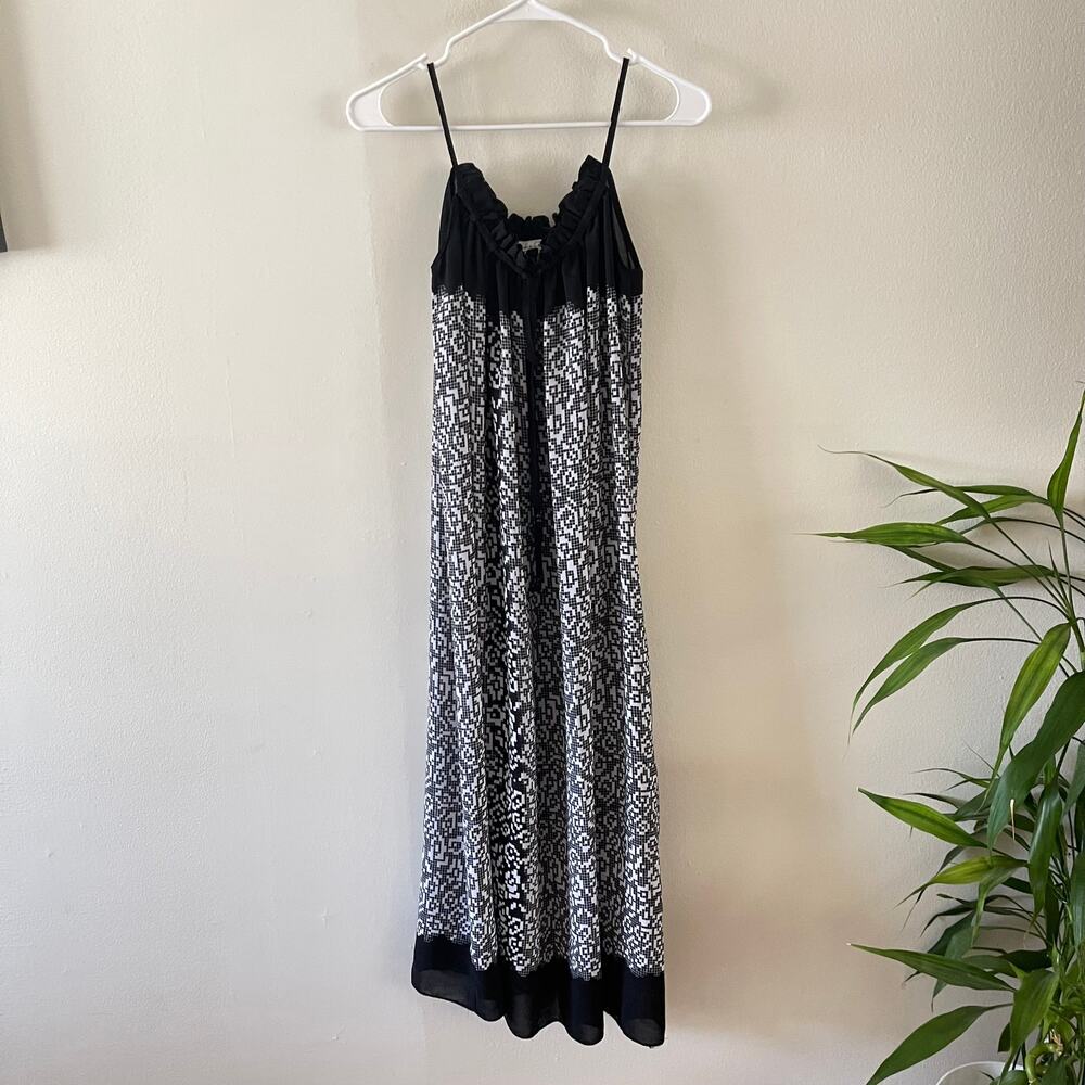 Oscar de la Renta Geometric Floral Midi Dress Womens S Black White Sheer Print